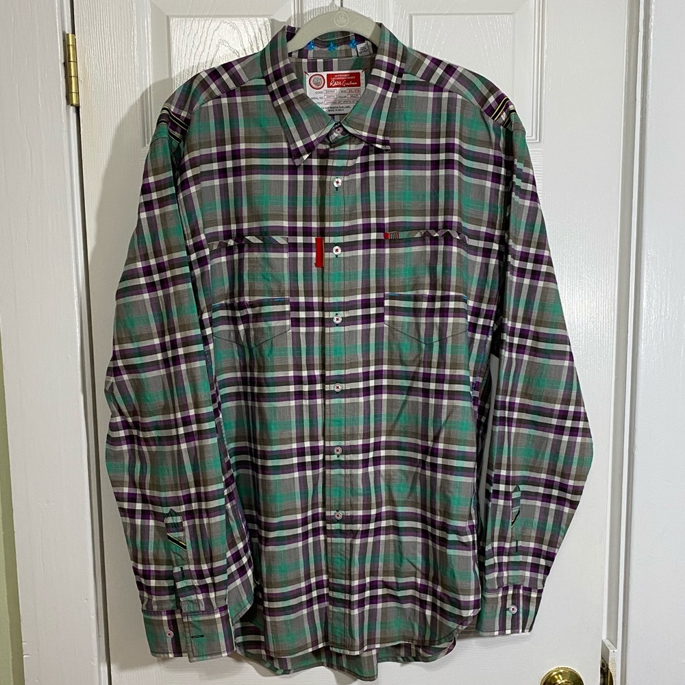 ROBERT GRAHAM Purple/Green Plaid Buttn Shirt XXL